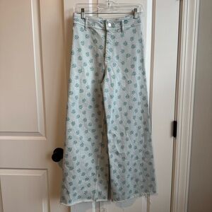 ZARA The Marine Straight Floral Daisy Jeans High Rise Wide Leg Size 4